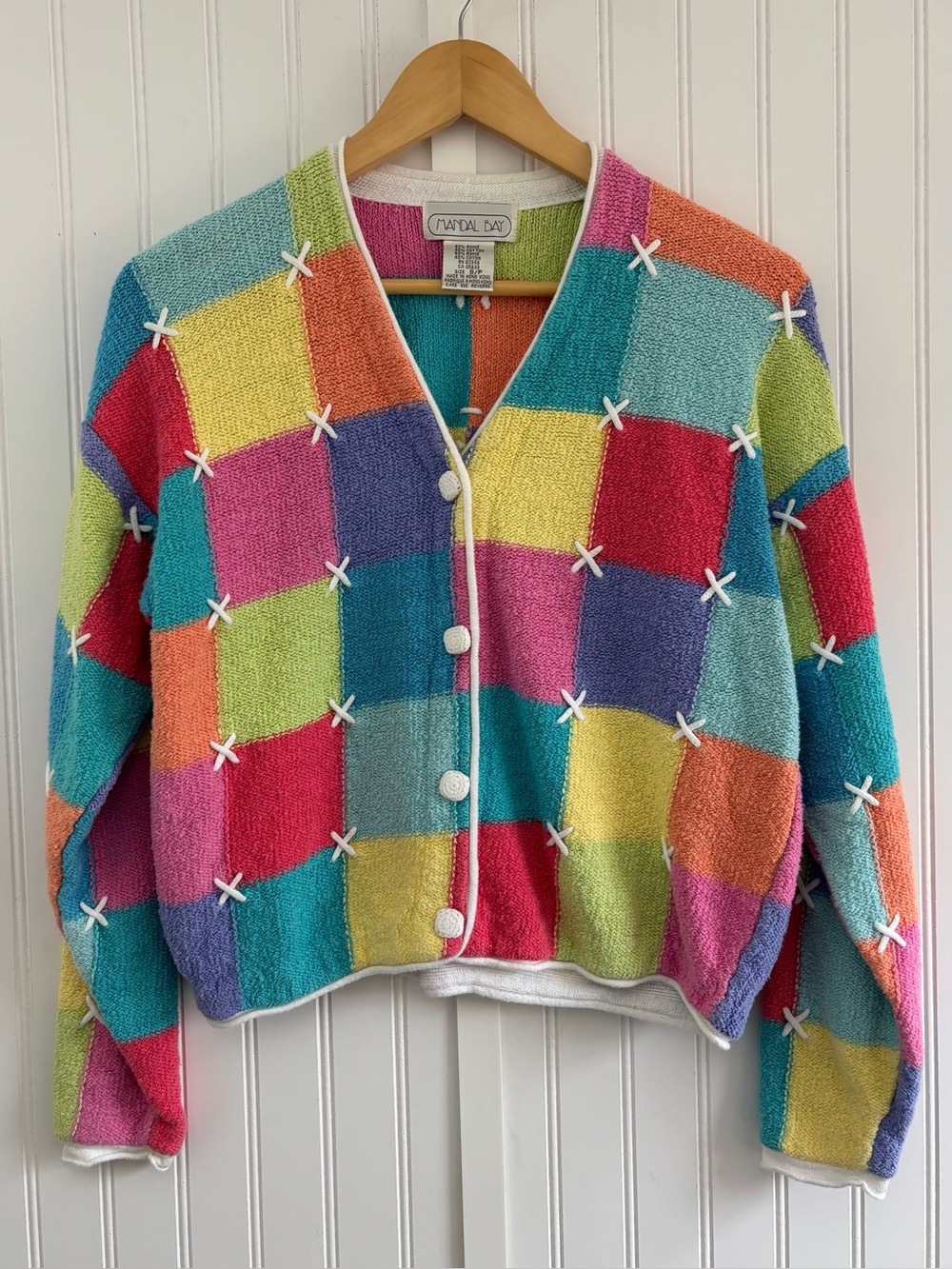Mandal Bay Vintage Patchwork Knit Cardigan Boxy Sweater S Grandmacore